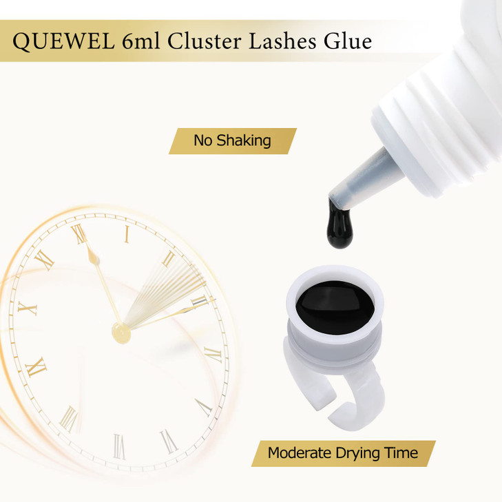 QUEWEL Lash Clusters Glue 6ml Cluster Lashes Glue Black Eyelash Clusters Glue for DIY Lash Extensions LongLasting Eyelas