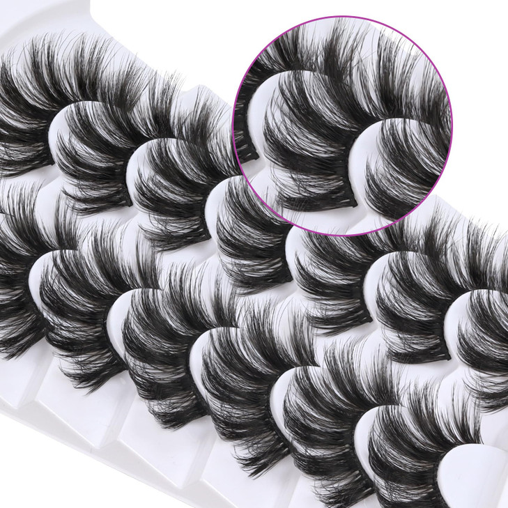Losha Lashes Pack 7 Pairs Fluffy Faux Mink Eyelashes Soft Handmade False Eye Lashes for Dramatic Makeup