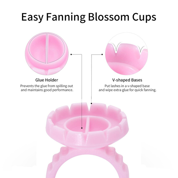 Miuffue Glue Rings for Eyelash Extensions 100 Pcs Smart Glue Holder Easy Fanning Glue Cups for Volume Lashes Pink