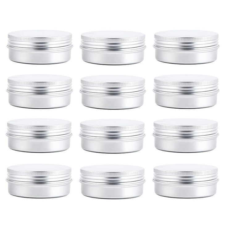 ericotry 12 pcs of 2 Oz 60 ML Silver Aluminum Tins Empty Slip Slide Round Containers with Tight Sealed Twist Screwtop Co