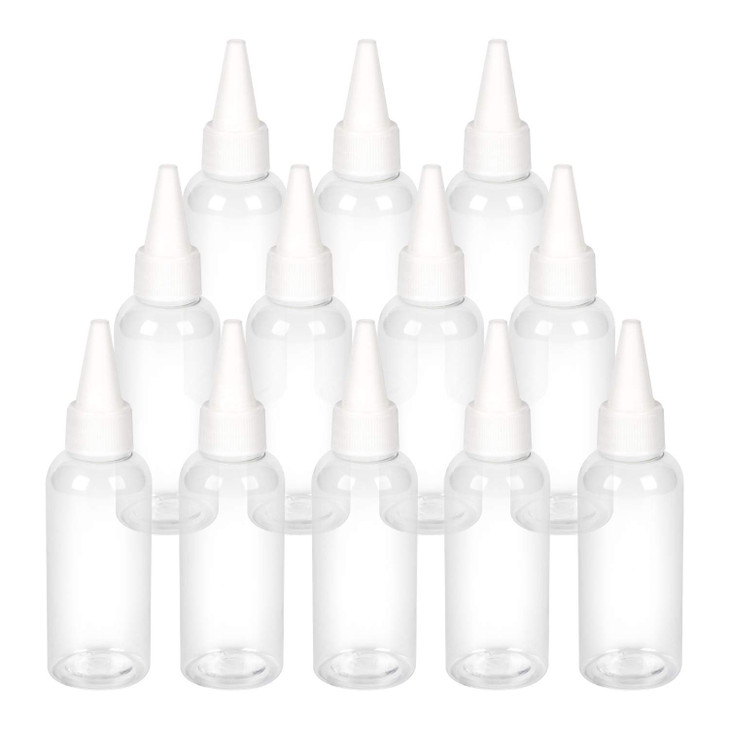 TRENDBOX 2oz 60ml Hair Color Applicator Bottles Pointed Mouth Top Cap Bottles Twist Cap for Essential Oils Liquid 12 Pac