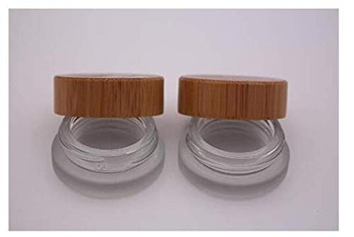 2PCS 5ml Mini Empty Refill Frosted Glass Cosmetic Jar Pots with Environmental Bamboo Lid and PP Liner Travel Sample Pack
