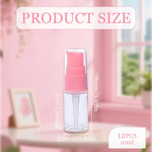 XINGZI 12Pcs 10ml 034oz Portable Empty Refillable Clear Plastic Lotion Pump Bottle with Pink Press Pump Head Cosmetic Ma