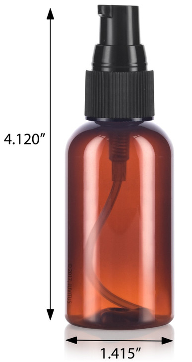 JUVITUS 2 oz Amber Boston Round Plastic Bottles BPA Free with Black Treatment Pump 24 Pack