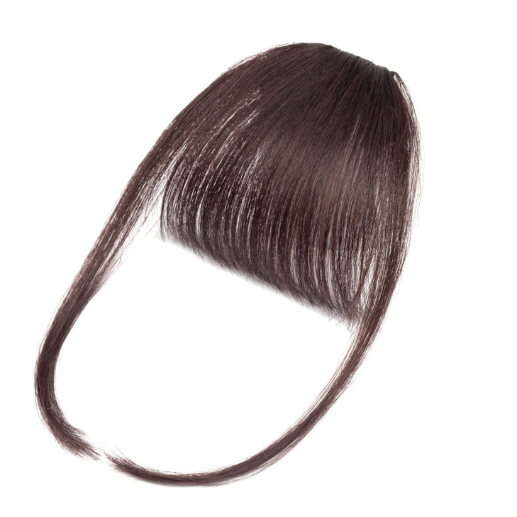 Menethe Hair Clip in Bangs Dark Brown Wispy Clip on Air Bangs 100% Real Human Hair Extensions for Women Fringe with Temples Hairpieces Curved Bangs f