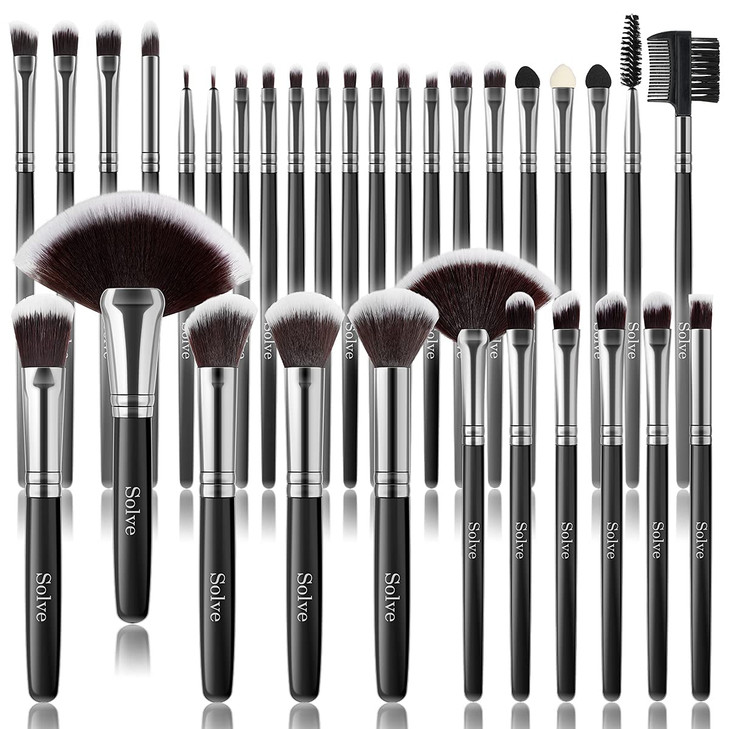 Makeup Brush Set SOLVE 32 Pieces Professional Makeup Brushes Wooden Handle Cosmetics Brushes Foundation Concealer Powder