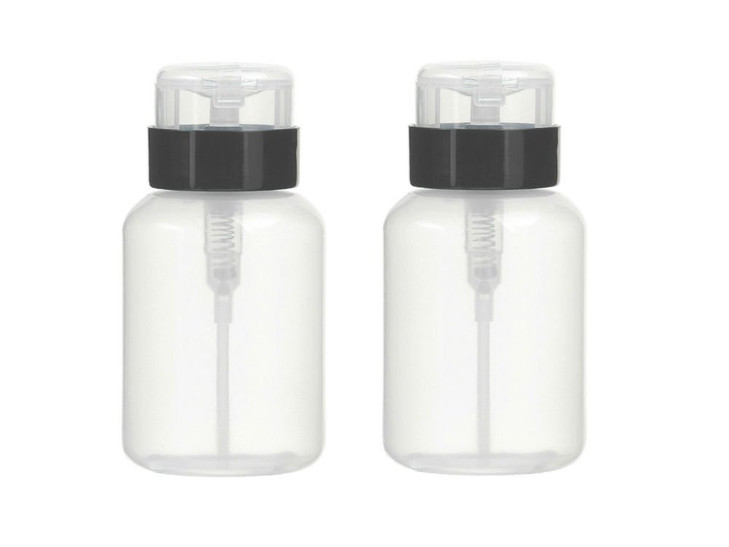 AKOAK Pack of 2 Push Down Empty Lockable Pump Dispenser Bottle for Nail Polish and Makeup Remover200ml68ozBlack Top Cap
