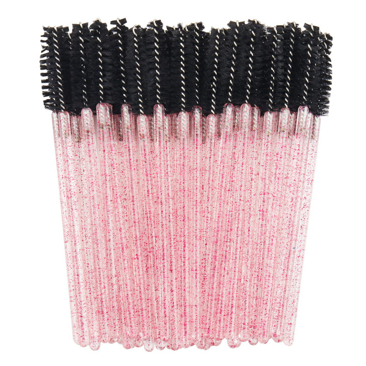 300 Pack Mascara Wands Disposable Eye Lash Brushes for Eyelash Extensions Tool Makeup Applicator Kit Crystal RoseBlack