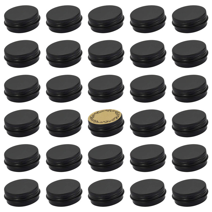 05 oz Screw Top Aluminum Tin Jar with Screw Lid and Blank Labels Black Pack of 32