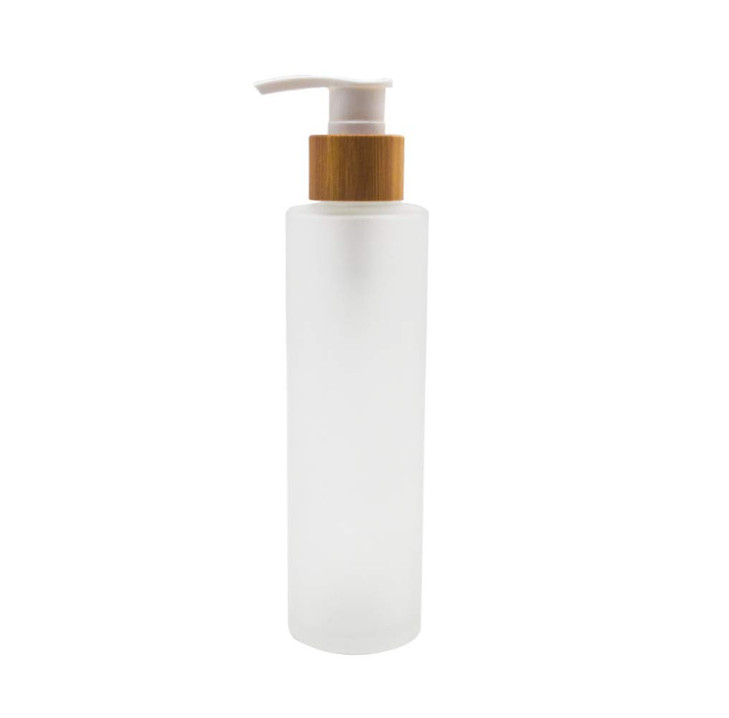 1PCS 150ml5oz Frosted Glass Pump Bottles Empty Refillable Press Pump Bottle with Bamboo Pump Head Toiletries Storage Con