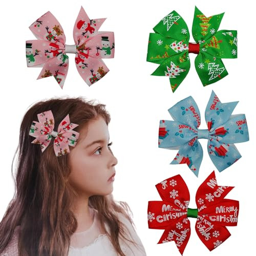 Totelux Christmas Bow Hair Clips Xmas Tree Snowman Santa Claus Hair Bows Alligator Clips Merry Christmas Hairpin Hair Barrette for Girls Winter Birth