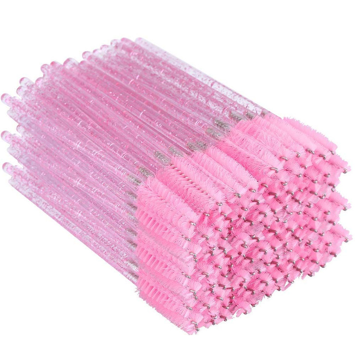 G2PLUS 300PCS Crystal Eyelash Brushes Pink Disposable Mascara Wands Makeup Applicator Adjustable Lash Spoolies for Eyela
