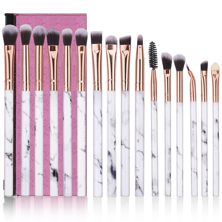 Eye Makeup Brushes DUAIU 16Pcs Eyeshadow brushes Eyebrow Eyeliner Blending Brush Premium Synthetic Marble Handle Brushes