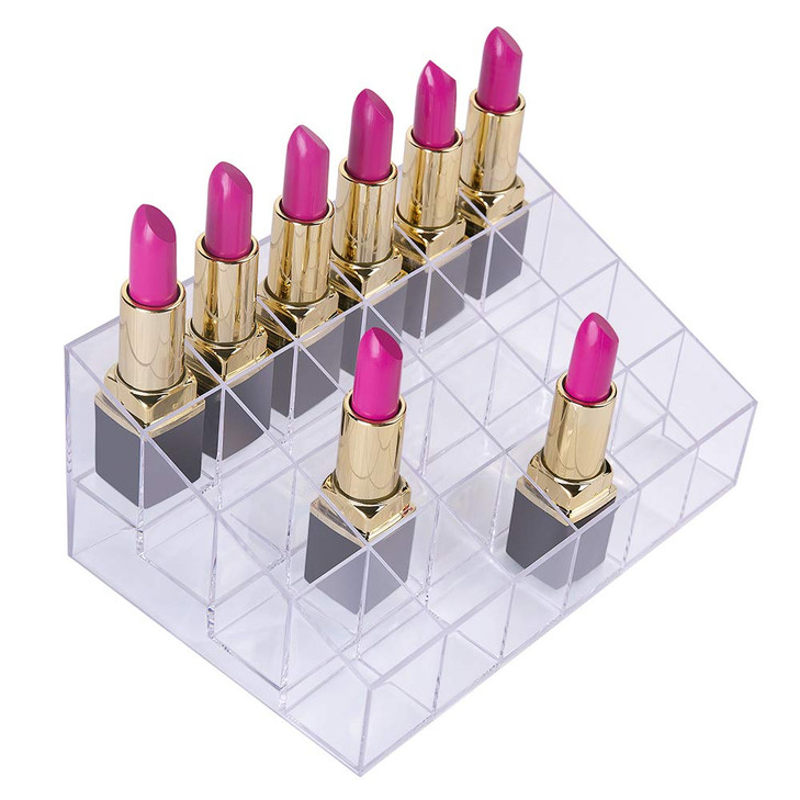 Benbilry Lipstick Holder 24 Slots Clear Acrylic Lipstick Organizer Display Transparent Makeup Organizer24 slots