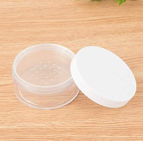 DNHCLL 2PCS 50ML Plastic Empty Clear Makeup Loose Powder Container Case Soft Sponge Powder Puff Case White Lid and Sifte