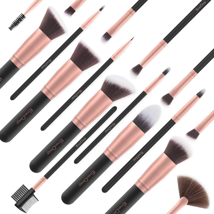 EmaxDesign Makeup Brushes 17 Pieces Premium Synthetic Foundation Brush Powder Blending Blush Concealer Eye Face Liquid P
