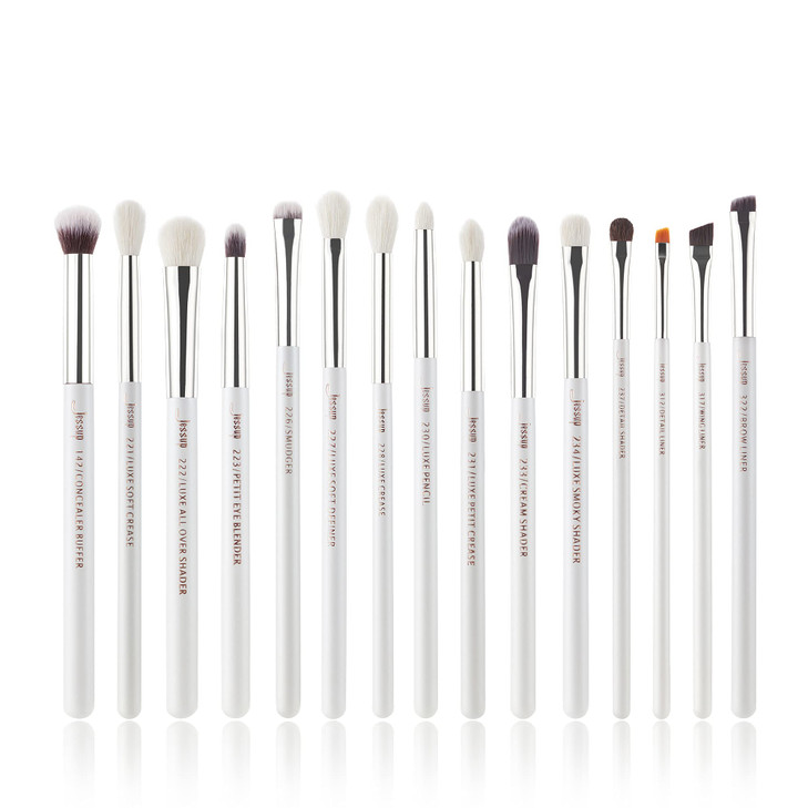 Jessup Small Eye Makeup Brush Set Professional 15pcs WhiteSilver Premium Naturalsynthetic Eye Shadow Blending Concealer
