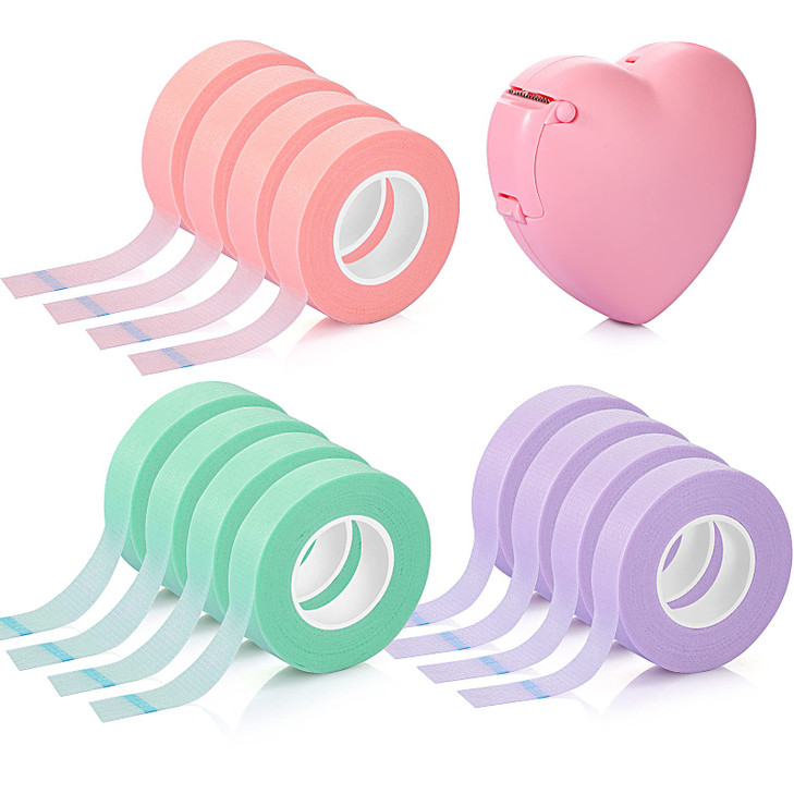 Maitys Eyelash Extension Tape Breathable Adhesive Lash Tape NonWoven Fabric Lash Tape with HeartShaped Tape Dispenser Cu