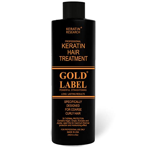 Gold Label Brazilian Keratin Hair Treatment Straightening works on All Hair Types Incl Coarse Thick Dry Frizzy Curly Ble