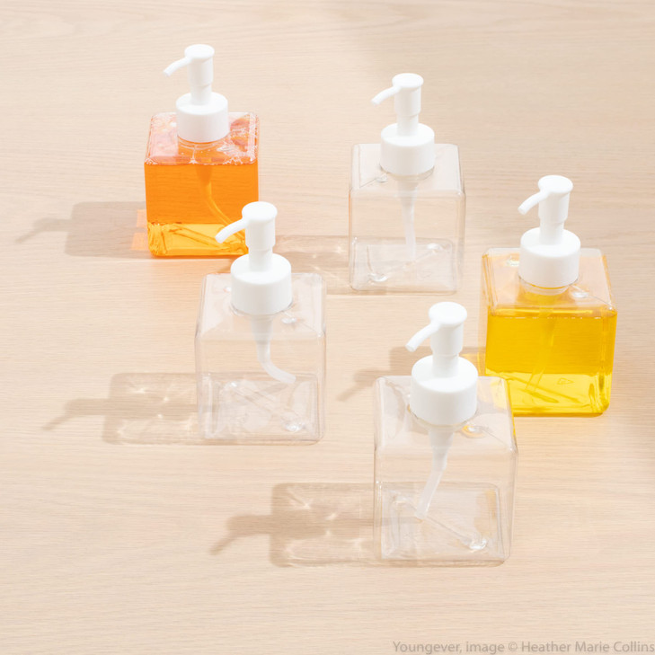 Youngever 5 Pack Clear Plastic Square Pump Bottles Refillable Plastic Pump Bottles for Dispensing Lotions Shampoos 12 Ou