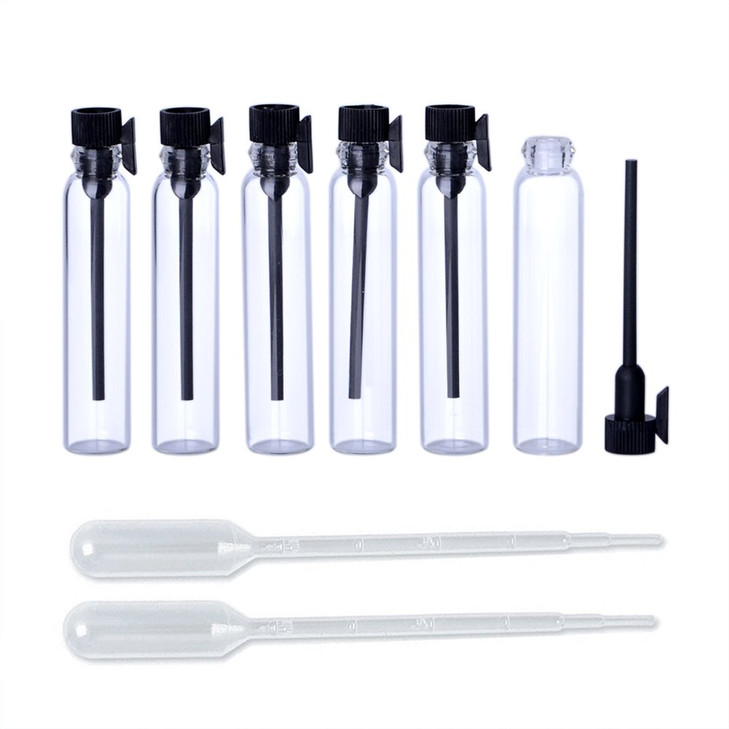 Enslz 100PCS Perfume Samples Mini Bottles With Black Lid Empty Glass Vials Dropper Bottle for Travel and Party1ml
