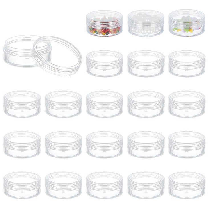 BENECREAT 24 Pack 197x078 20ml Empty Clear Plastic Bead Storage Container jar with Rounded ScrewTop Lids for Beads Nail