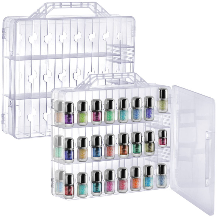 Foraineam 2 Pieces Double Side Universal Clear Nail Polish Organizer Box Nail Tools Holder Case for 48 Bottles with 8 Ad
