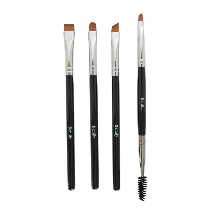BENLILY 4pcs Eyebrow Brushes Set Eyeliner Groom Kit Angled Flat Shader and Spoolie Brush