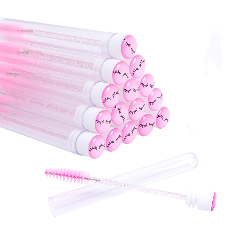 20 Pcs Pink Lash Disposable Mascara Brushes Diamond Eyelash Spoolies Makeup Brush Mascara Wand in Sanitary Tube Lash Sup