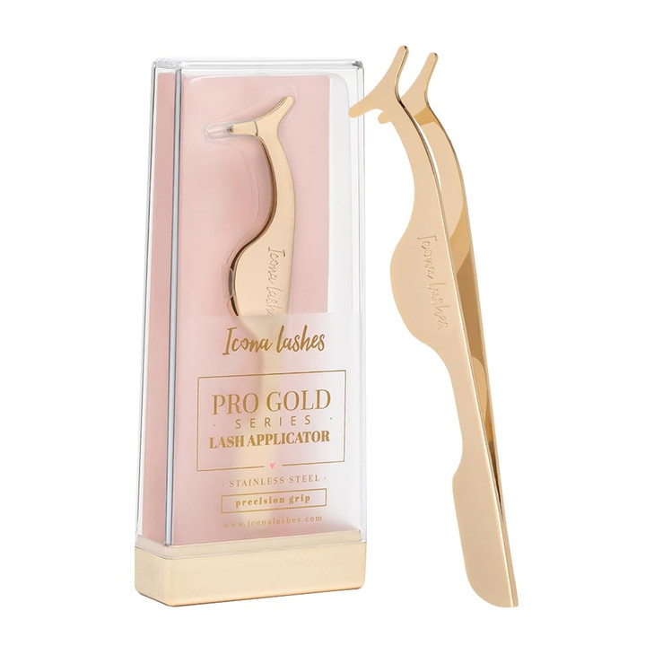 Icona Lashes Eyelash Applicator for False Eyelashes Lash Extensions 24K Gold Plated Stainless Steel with Contoured Tip f
