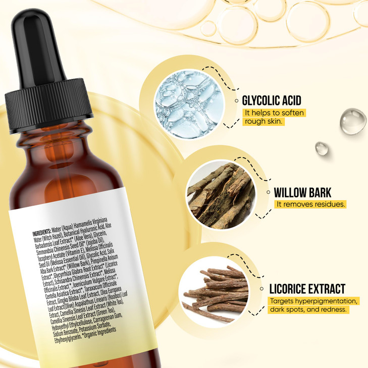 Svens Skincare Radiant Clear Skin Redness Relief Serum - Glycolic Acid, Willow Bark & Licorice Extract, 1 fl oz