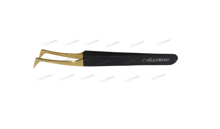 Alluring Black with Gold Tip Tweezers for Eyelash Extension Volume Lashes L Type 6ASA