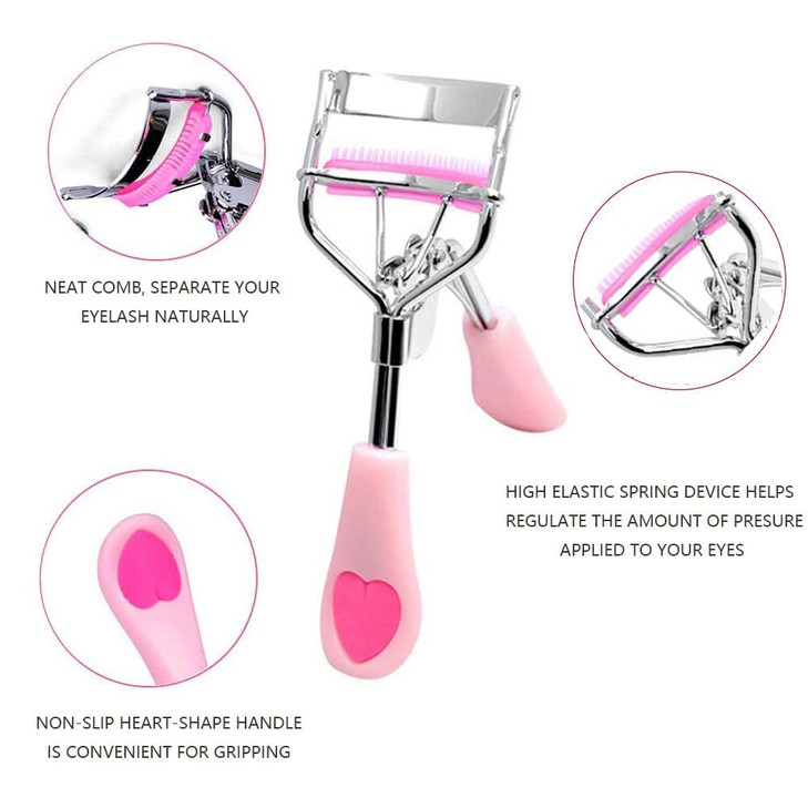 Stainless Steel Eyelash Curler with Builtin Comb Pinch PainFree Lash Curler with Brush Suitable for Any Eye Shapes and S