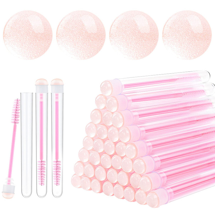 Dming 50pcs Eyelash brush Lash Wand Makeup tool Eyelash Extension supplies Cleaning brush Diamond Mascara sky pink