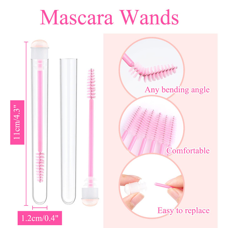 Dming 50pcs Eyelash brush Lash Wand Makeup tool Eyelash Extension supplies Cleaning brush Diamond Mascara sky pink