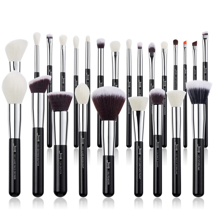 Jessup 25pcs Professional Makeup Brush Set Foundation Powder Concealer Eyeshadow Blending Blush Highlighter NaturalSynth