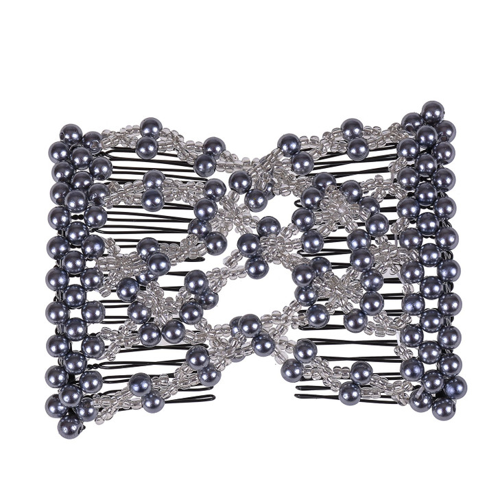 LOVEF Easy Combs Stretchable Double Combs exquisite Pearl beaded Magic hairpin comb Hair Accessories for women Grey