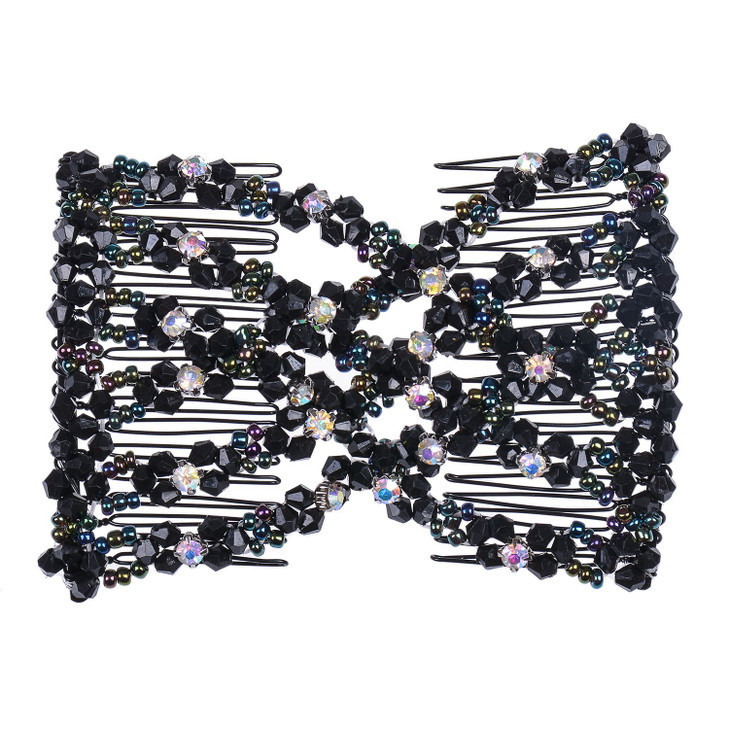 Lovef Easy Magic Hair Beauty Decoration Comb Pearl Stretchy Beaded Hairpin Bow Double Combs Lady in Assorted Color Black
