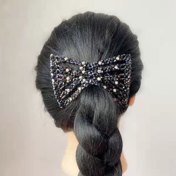 Lovef Easy Magic Hair Beauty Decoration Comb Pearl Stretchy Beaded Hairpin Bow Double Combs Lady in Assorted Color Black