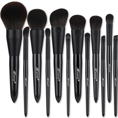 EVRCHGIEA Makeup Brush Sets 12 PCS Wood Handle Soft Synthetic Fiber Hair Makeup SetPremium Synthetic Foundation Blending