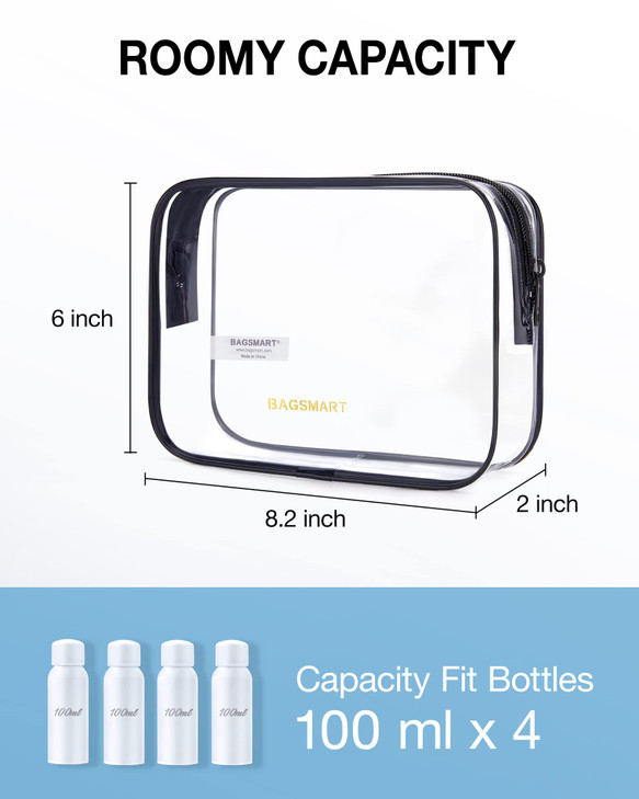 BAGSMART Clear Toiletry Bag 2 Pack TSA Approved Travel Toiletry Bag Carry on Travel Accessories Bag Airport Airline Quar