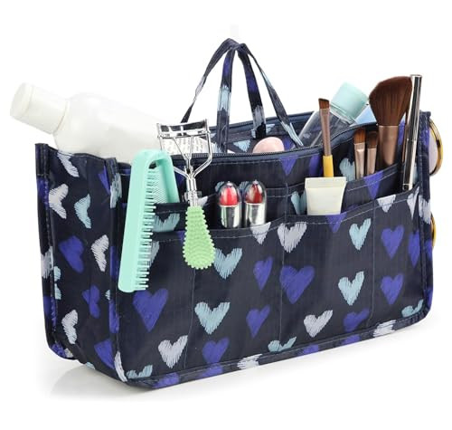MICOM Cosmetic Bag for Women Cute Printing 14 Pockets Expandable Makeup Organizer Purse with Handles Dog