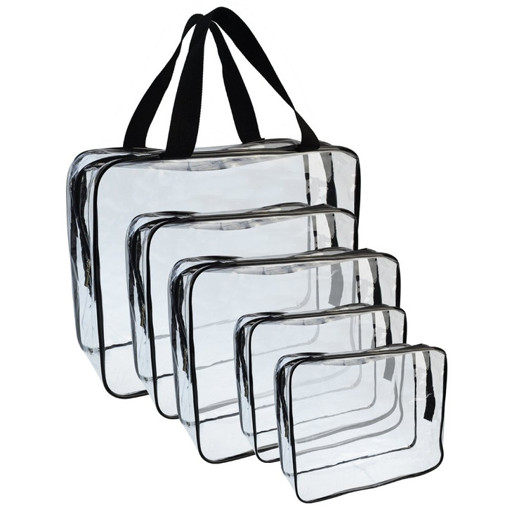Wobe 5 Packs Clear Cosmetics Bag Makeup Bags Organizers PVC Zippered Toiletry Carry Pouch Portable Makeup Bag for Vacati