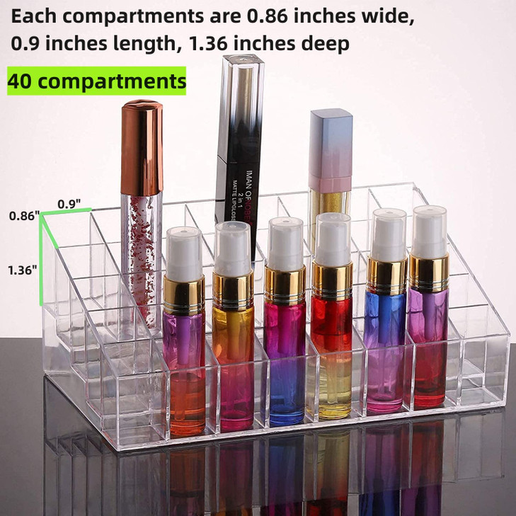 40 Grids Lipsticks Holder Clear Acrylic Lipgloss Lipstick Organizer and Storage Display Case for Lip Gloss Lipstick Tube