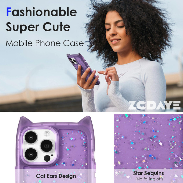 ZCDAYE for iPhone 15 Pro Case,Sparkly Cute Cat Ear Case for Women Girls,Glitter Bling Soft TPU Silicone Bumper Protective Cover for iPhone 15 Pro,Pur online at globaldelivered