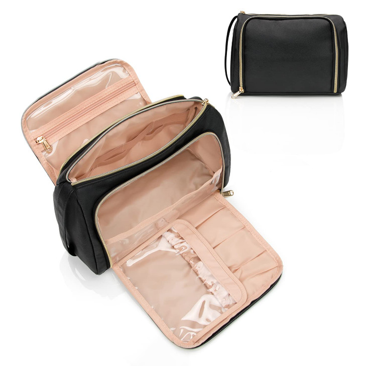 CUBETASTIC Travel Makeup Bag Large Makeup Pouch Waterproof Portable Cosmetic Organizer Bag PU Leather Zipper Pouches for