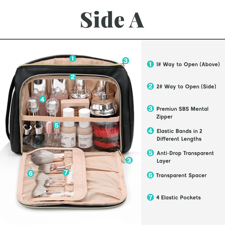 CUBETASTIC Travel Makeup Bag Large Makeup Pouch Waterproof Portable Cosmetic Organizer Bag PU Leather Zipper Pouches for