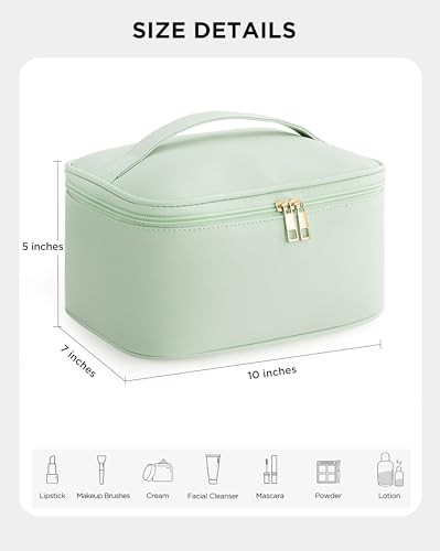 Vorey Large Travel Makeup Bag Organizer with Removable Dividers Waterproof Leather Cosmetic Case Black