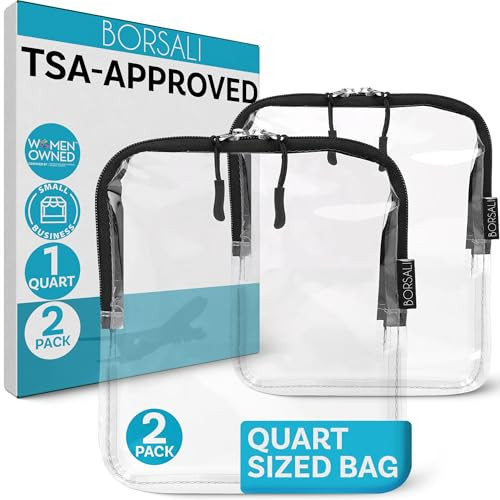 BORSALI TSA Approved Toiletry Bag Clear Quart Size for 311 LIquids for Carry On Travel Toiletries Organizer Cosmetic Pou