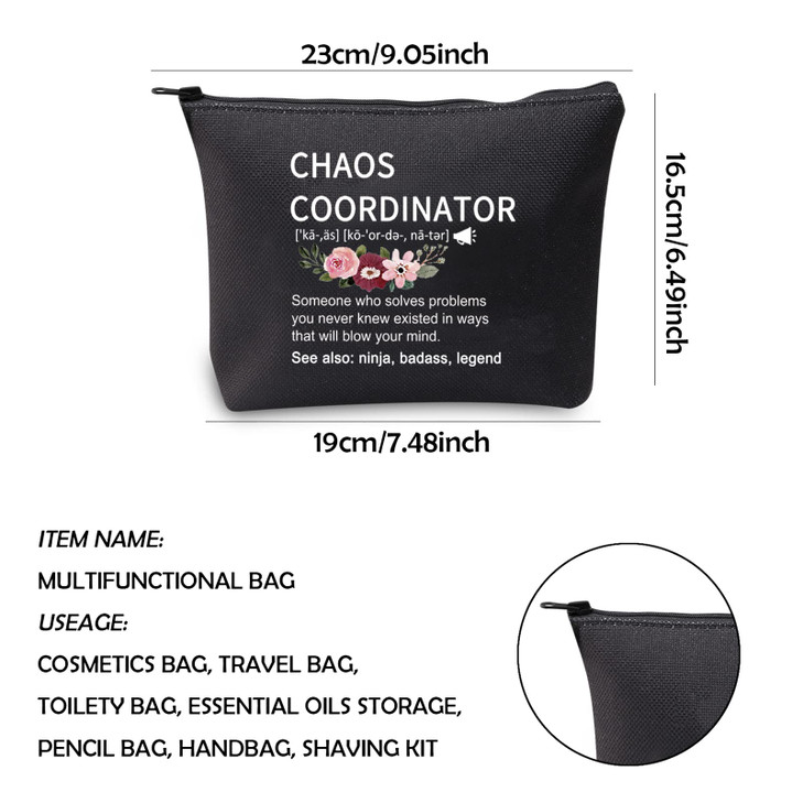 WCGXKO Chaos Coordinator Funny Definition Zipper Pouch Makeup Bag Chaos CoordinatorD